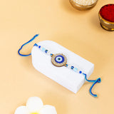 Evil Eye Beaded Rakhi with Crystal Embellishments – Blue & Gold