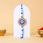 Evil Eye Beaded Rakhi with Crystal Embellishments – Blue & Gold