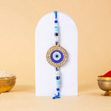 Evil Eye Beaded Rakhi with Crystal Embellishments – Blue & Gold