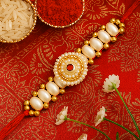 Elegant Pearl & Bead Rakhi